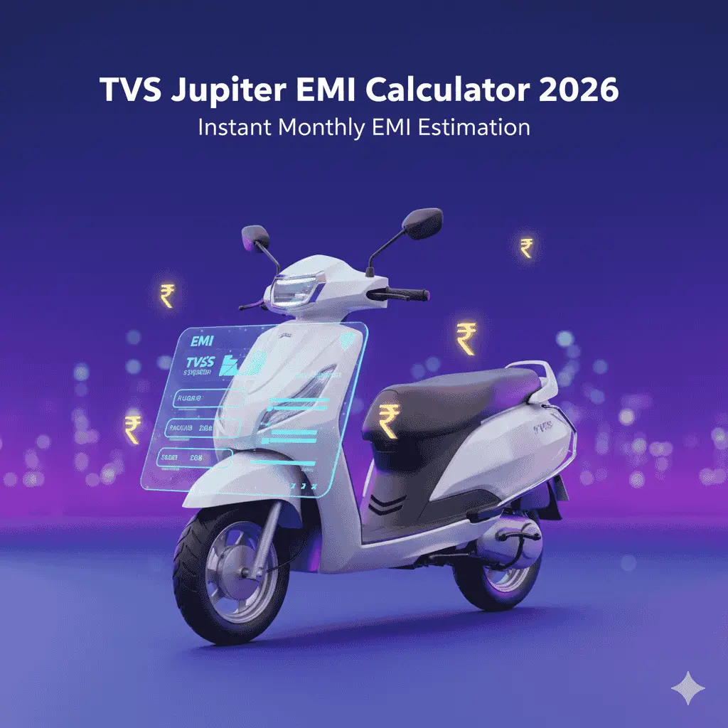 TVS Jupiter EMI Calculator showing monthly installment options and payment plans