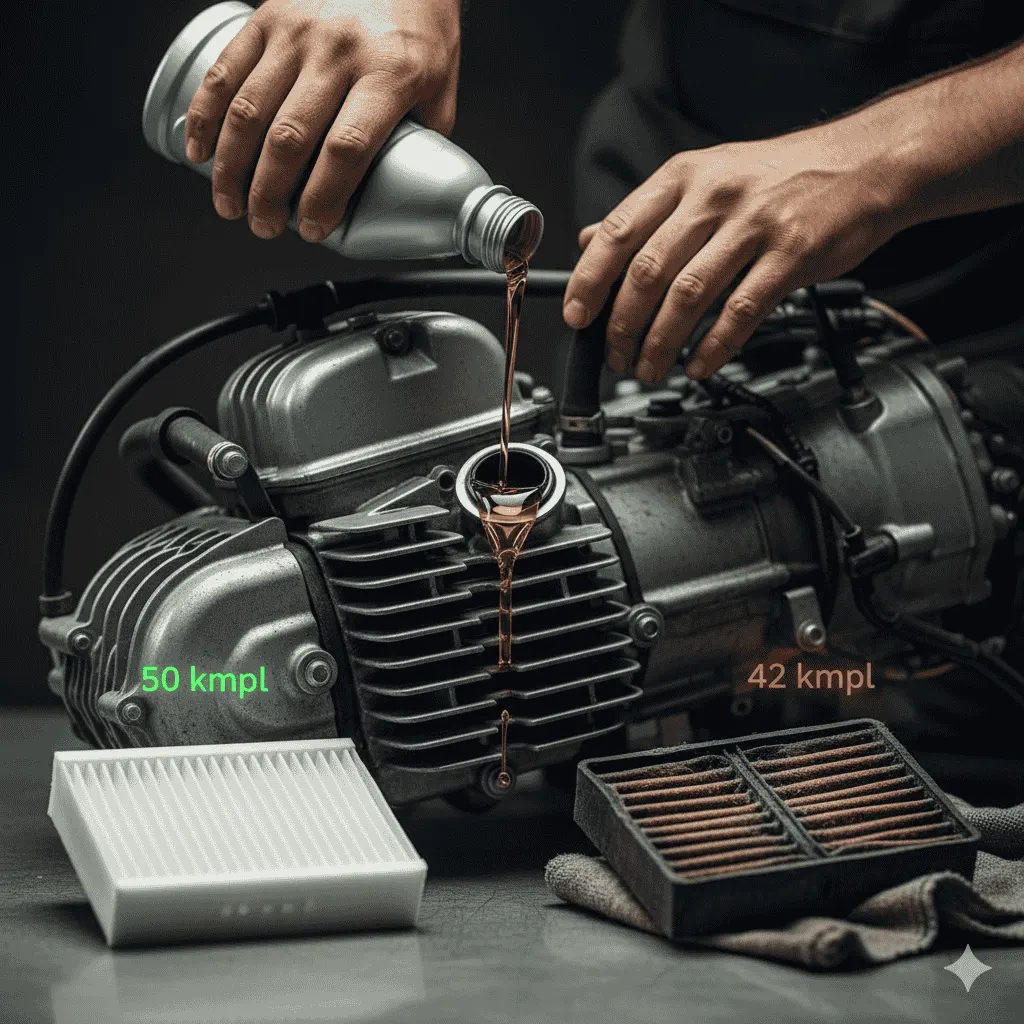 Scooter engine oil and air filter for better mileage