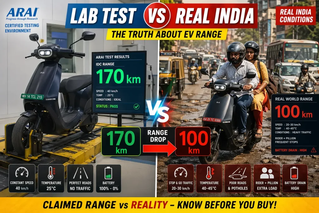 electric scooter real mileage vs claimed mileage India
