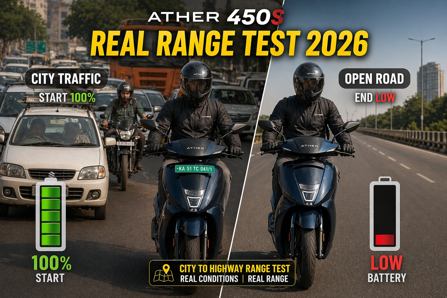 Ather 450S real range test city roads India