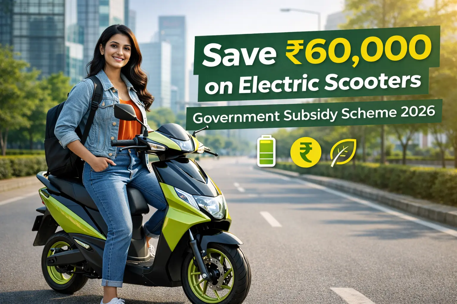 Scotty electric scooter subsidy government scheme in India showing EV scooter with savings up to ₹60000